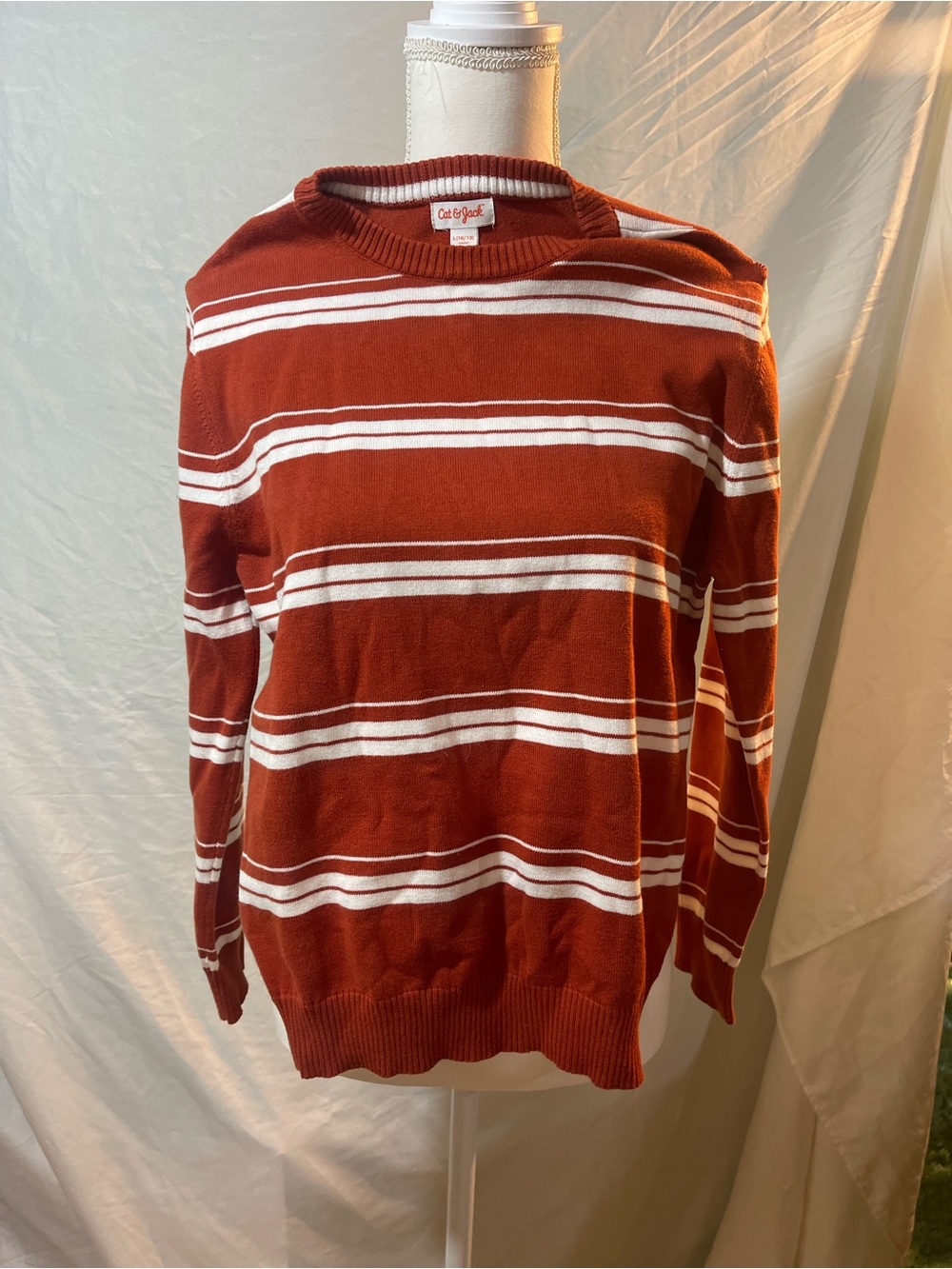 Cat & Jack Burnt Orange and White Striped Crewneck Sweater